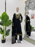 Black Elegant Embroidered Georgette Suit Set