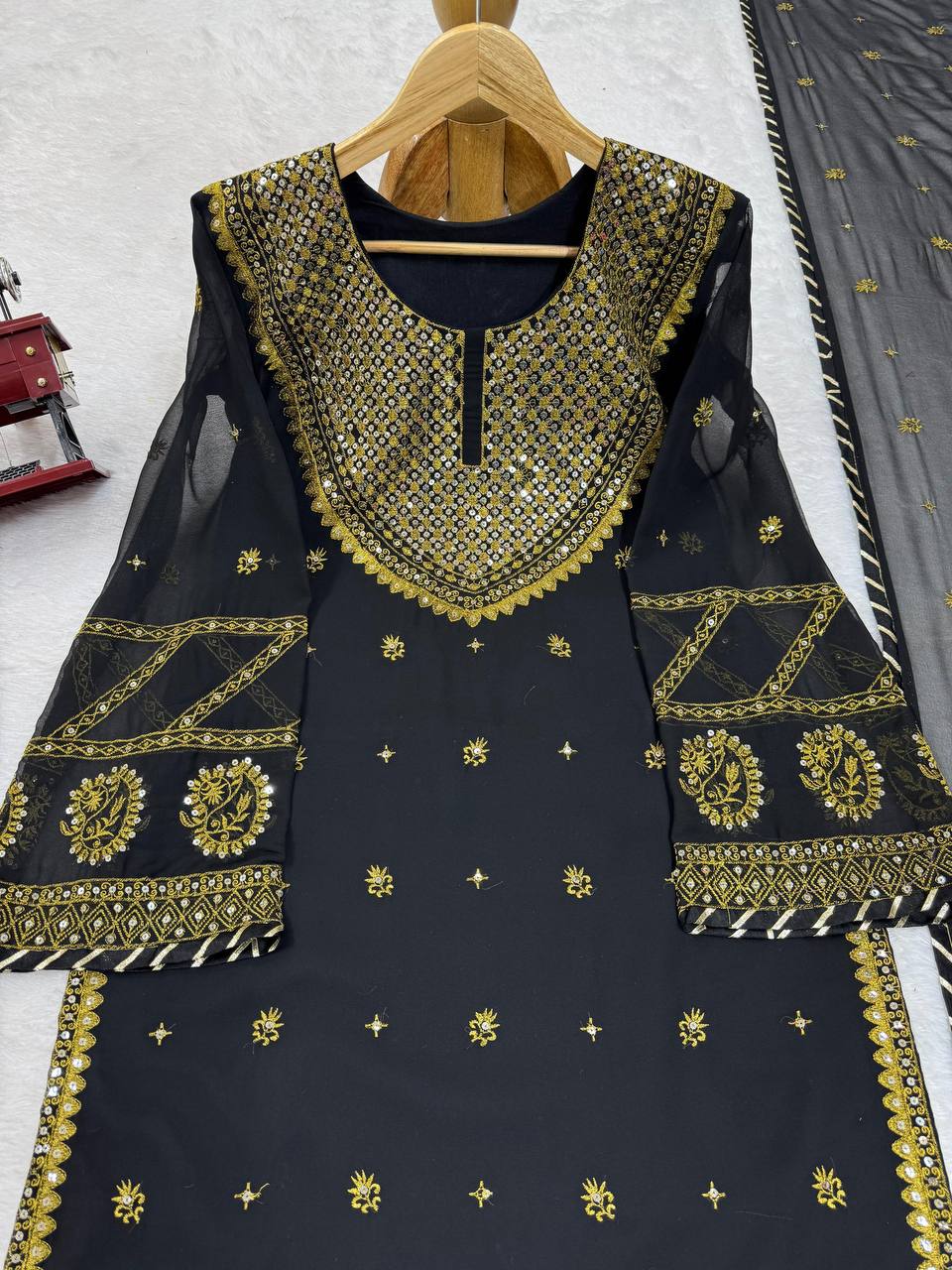 Black Elegant Embroidered Georgette Suit Set