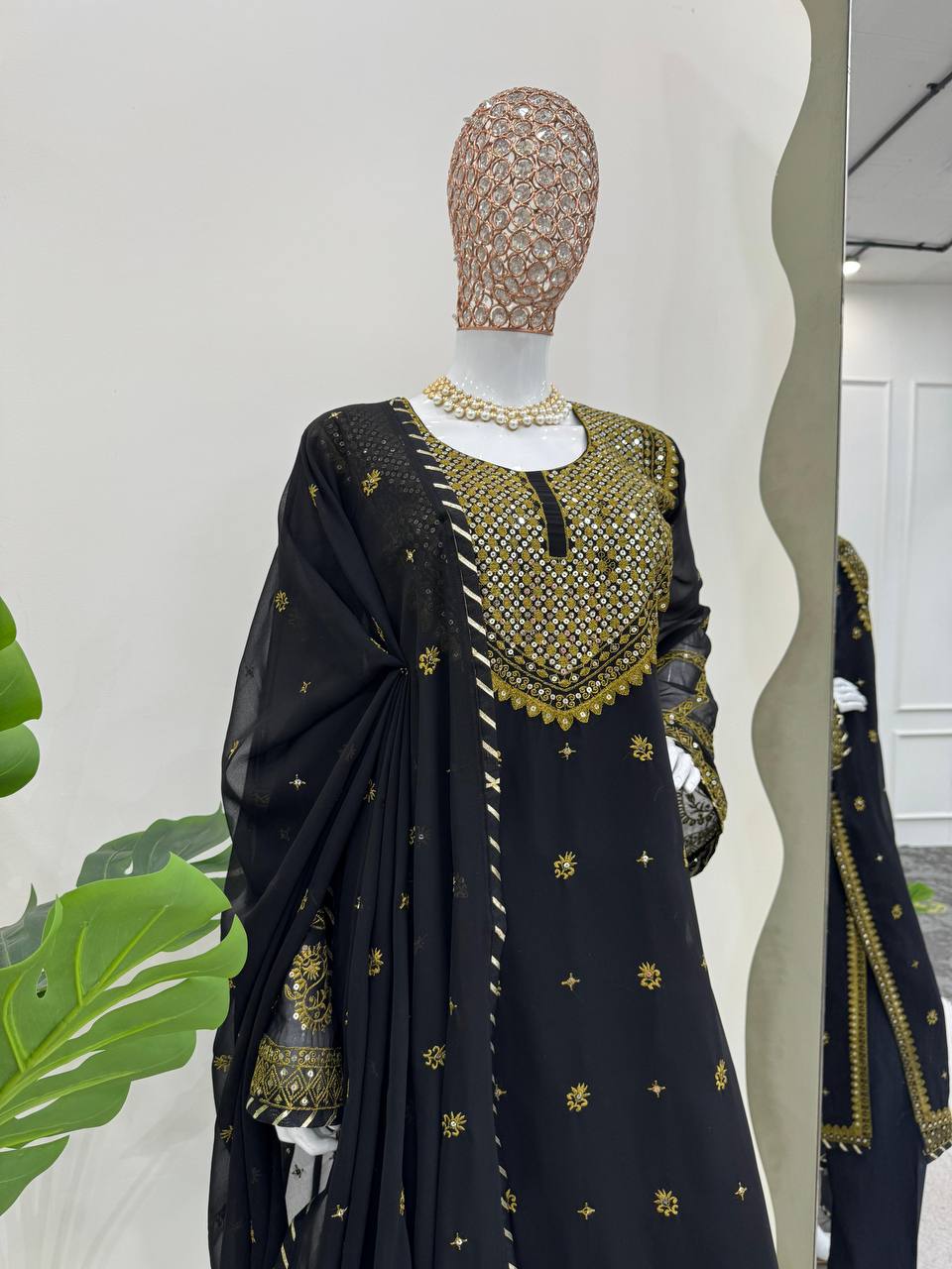 Black Elegant Embroidered Georgette Suit Set