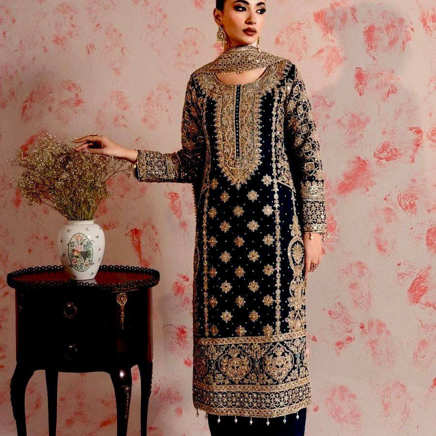 Black Elegant Faux Georgette Thread & Sequin Embroidered Suit Set