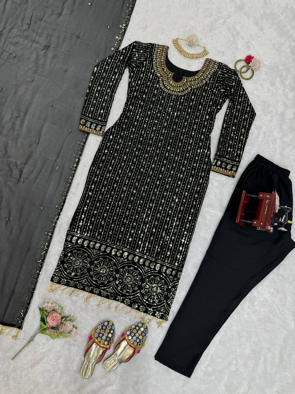 Black Elegant Mirror Work Co-Ord Set