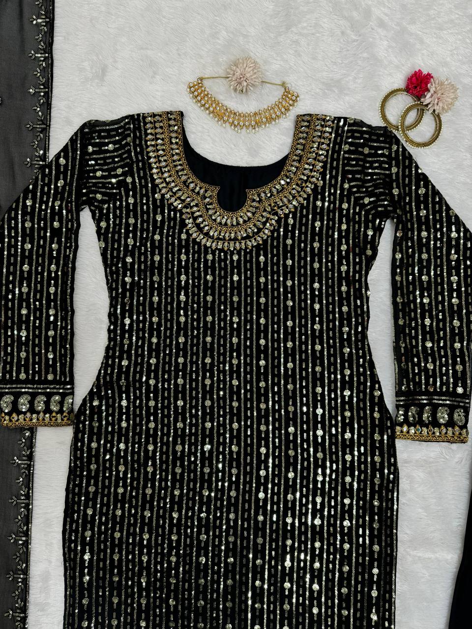 Black Elegant Mirror Work Co-Ord Set