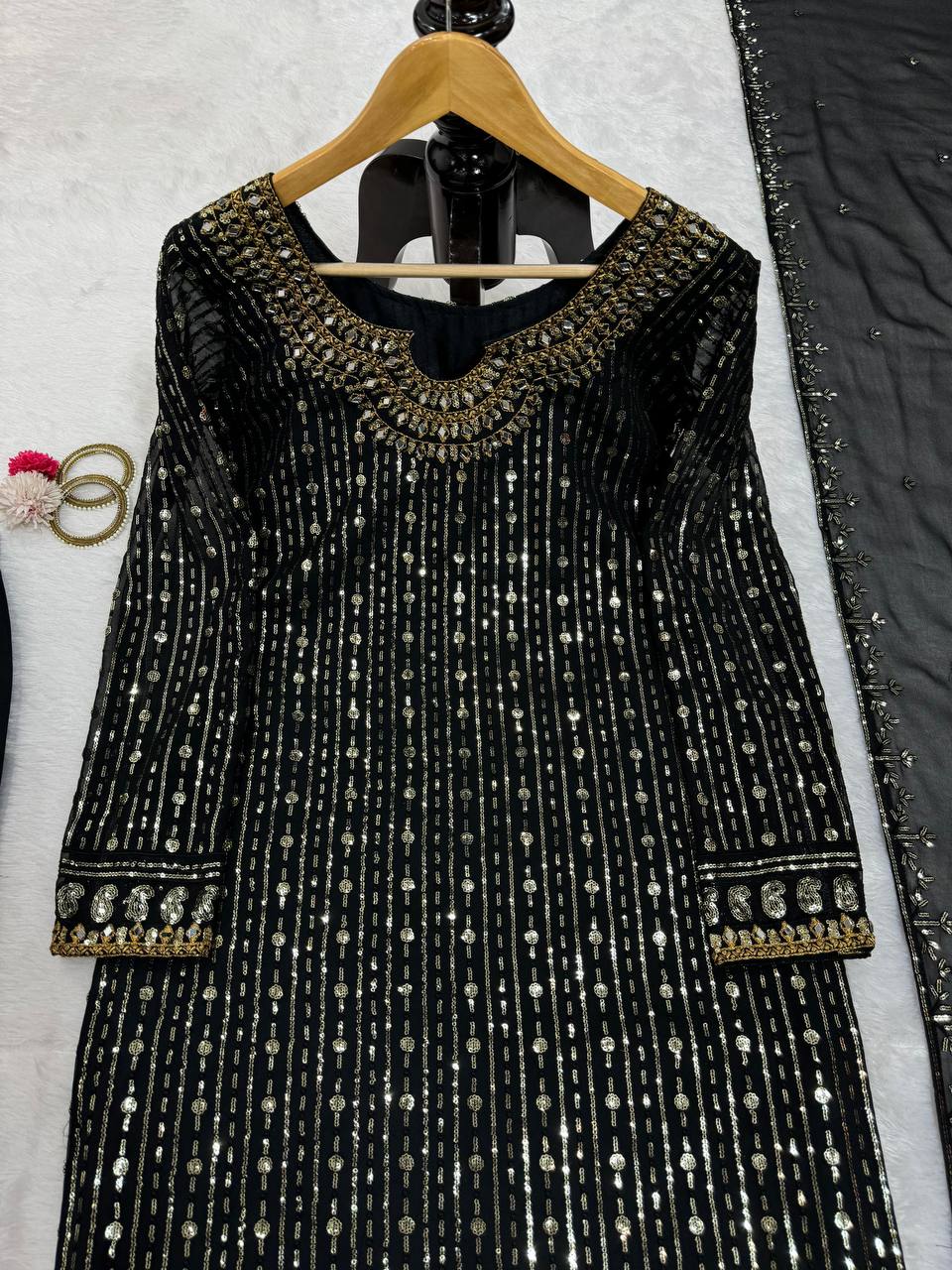 Black Elegant Mirror Work Co-Ord Set