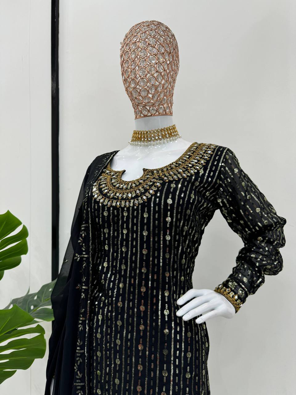 Black Elegant Mirror Work Co-Ord Set