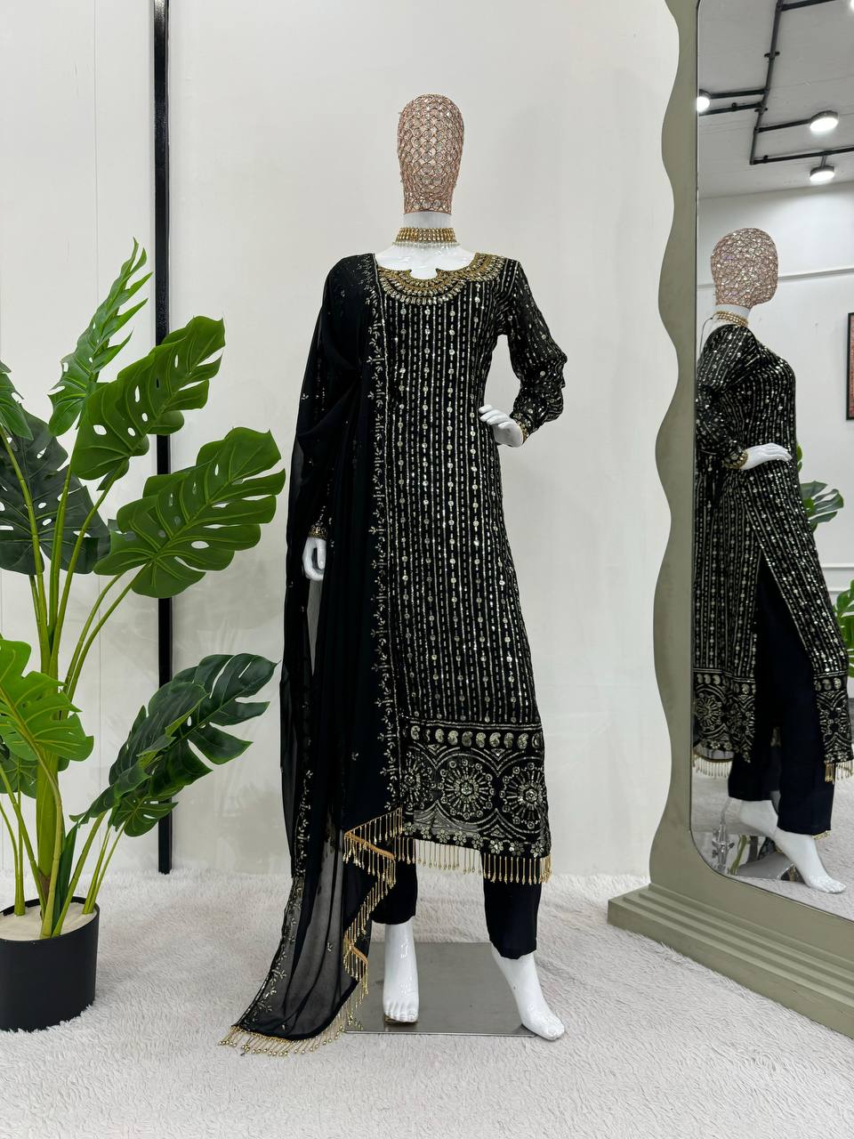 Black Elegant Mirror Work Co-Ord Set