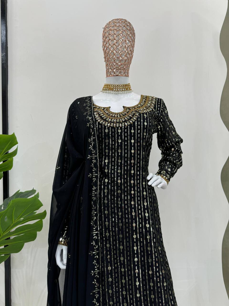 Black Elegant Mirror Work Co-Ord Set