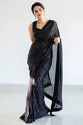 Black Glamorous Georgette Sequin Saree with Banglori Silk Blouse