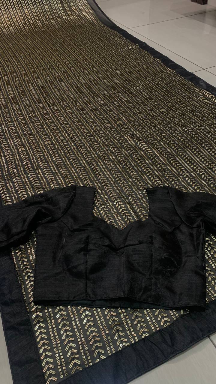 Black Glamorous Georgette Sequin Saree