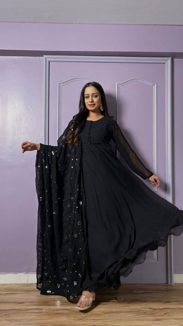 Black Midnight Elegance Georgette Suit