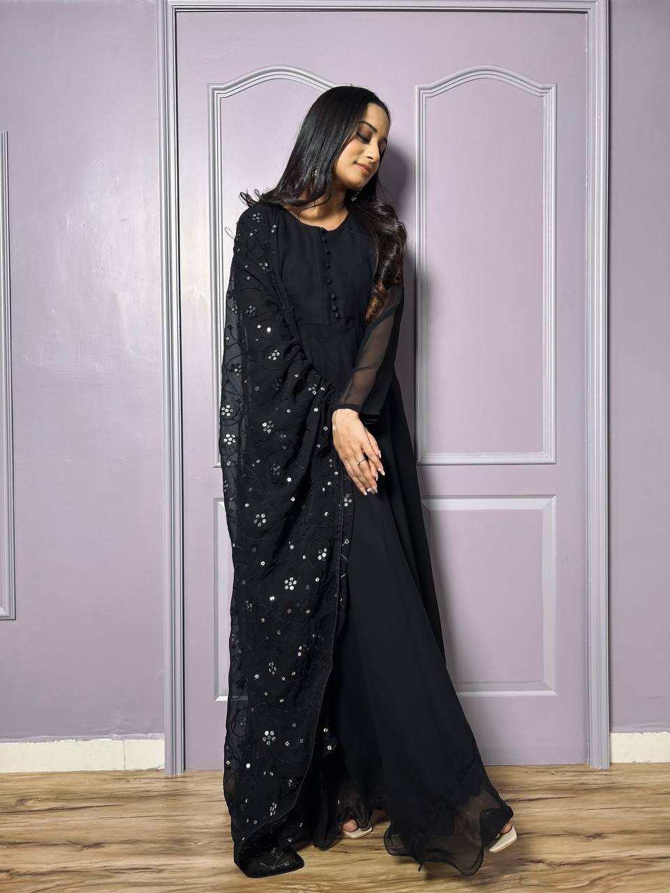 Black Midnight Elegance Georgette Suit