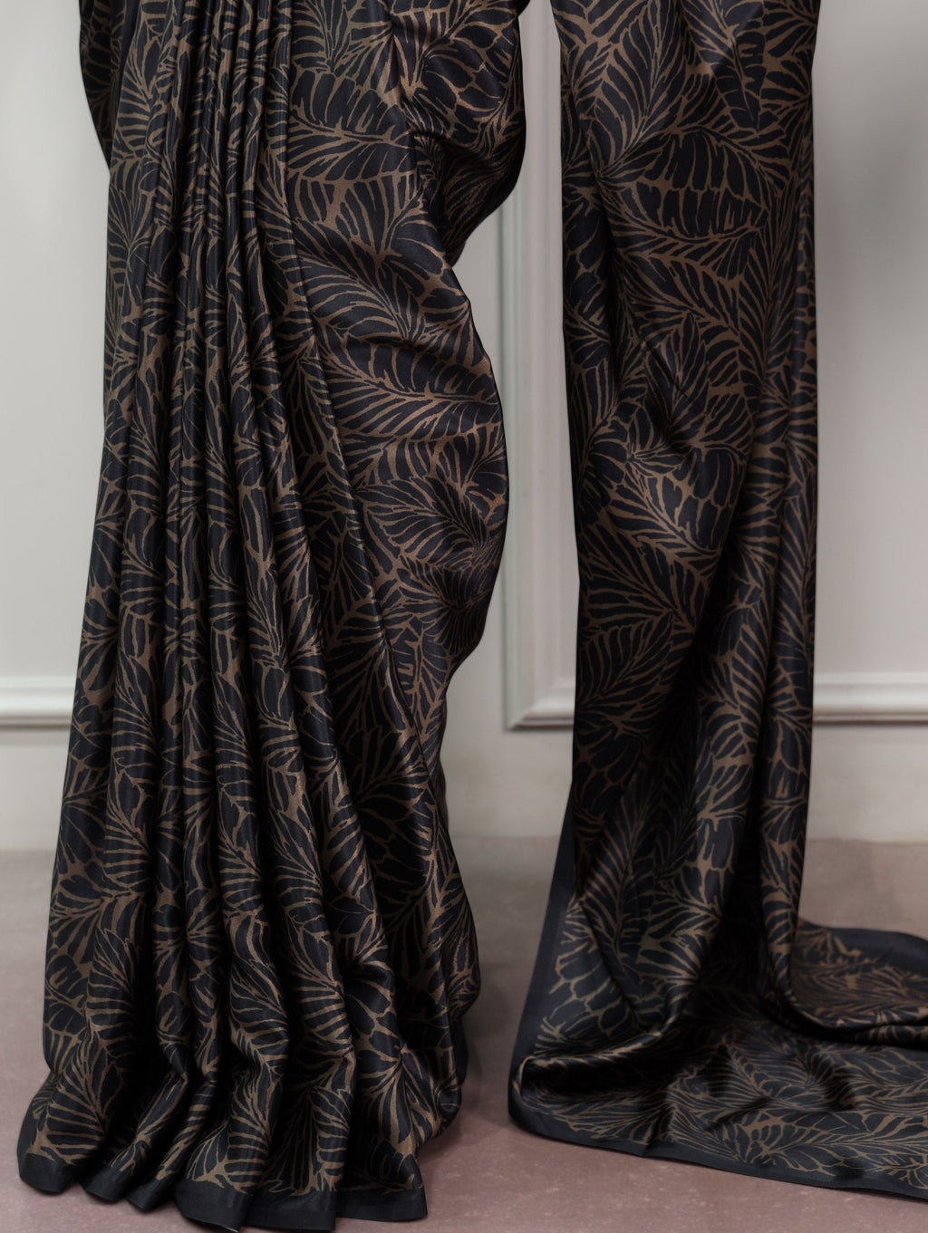 Black Printed Satin Silk Saree