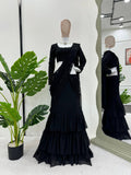 Black Ready-to-Wear Ruffle Style Lehenga Saree in Faux Georgette with Thread & Sequin Work