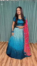 Blue Elegant Chinon Silk Lehenga Set