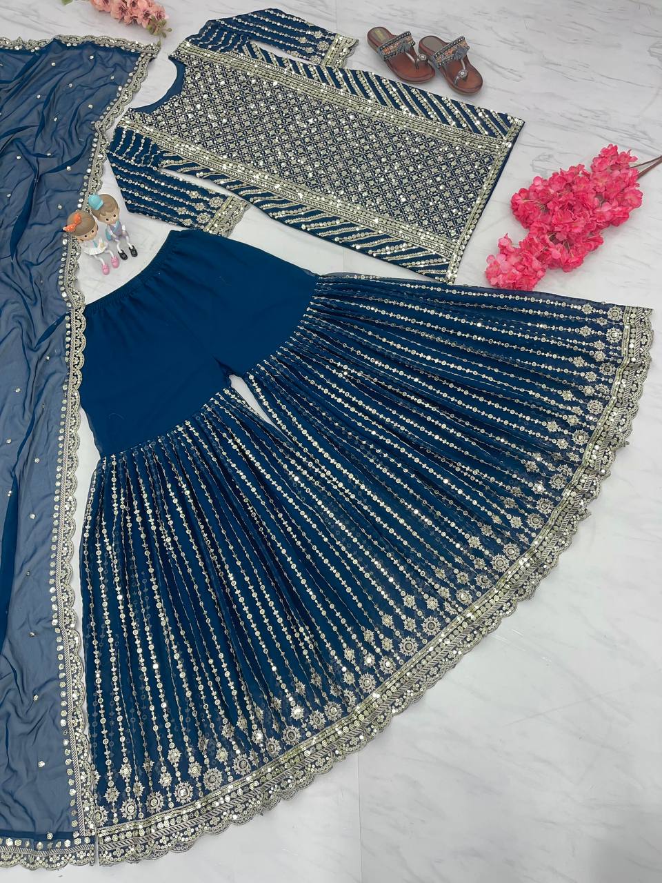 Blue Designer Attractive Sequence Work Sharara Suit