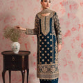 Blue Elegant Faux Georgette Thread & Sequin Embroidered Suit Set