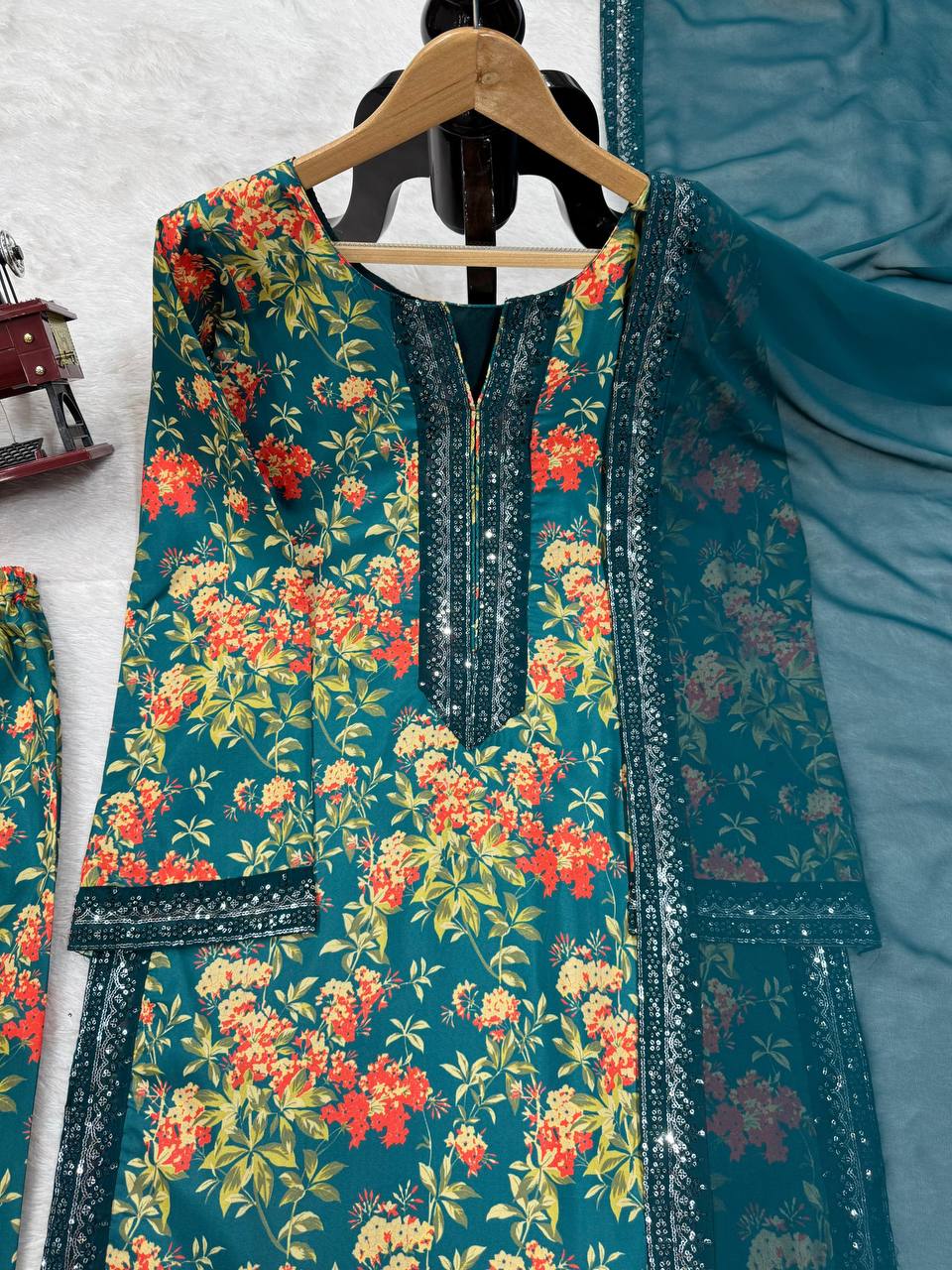 Blue Elegant French Silk Ensemble