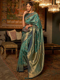 Blue Elegant Kanjivaram Kanchipuram Silk Saree Traditional Grace