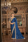 Blue Elegant Rangoli Silk Saree with Resham, Zari & Sequins Work Unstitched Blouse Included