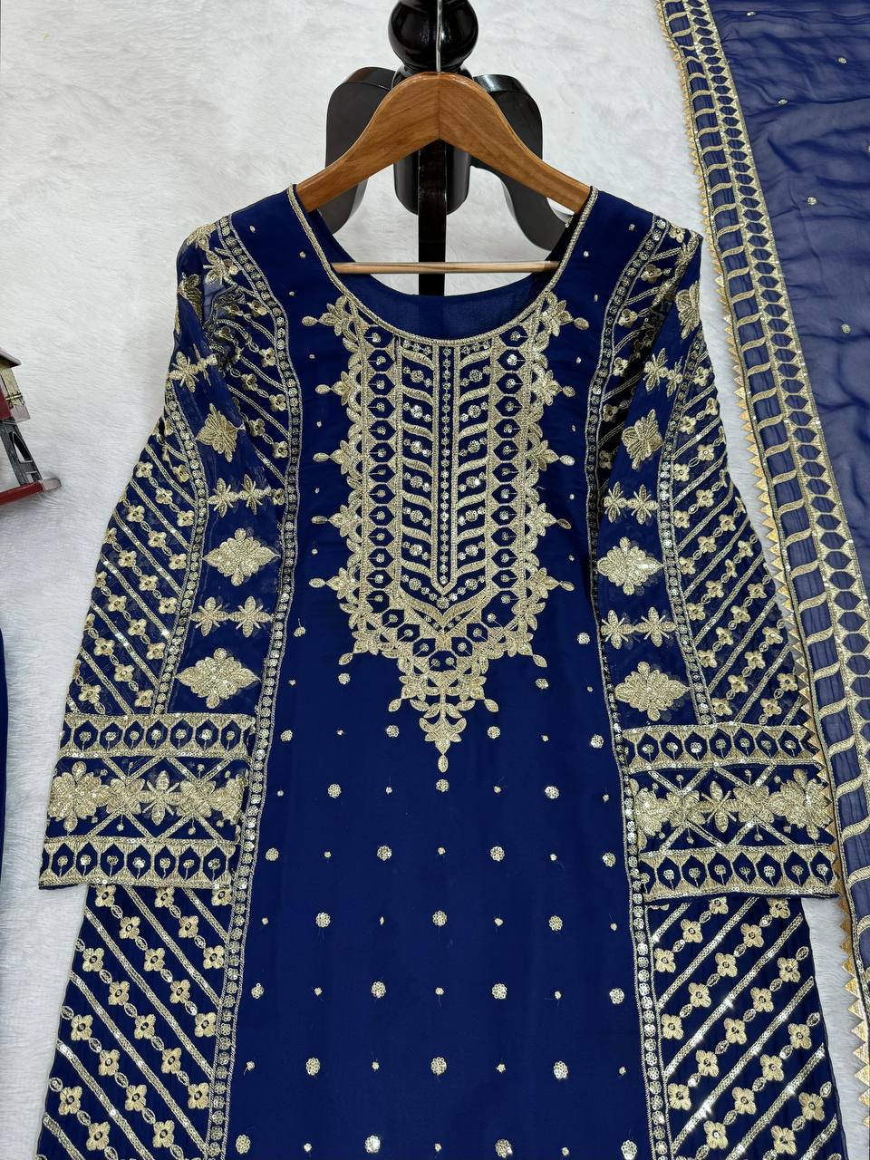 Blue Elegant Thread & Sequin Embroidered Georgette Suit Set