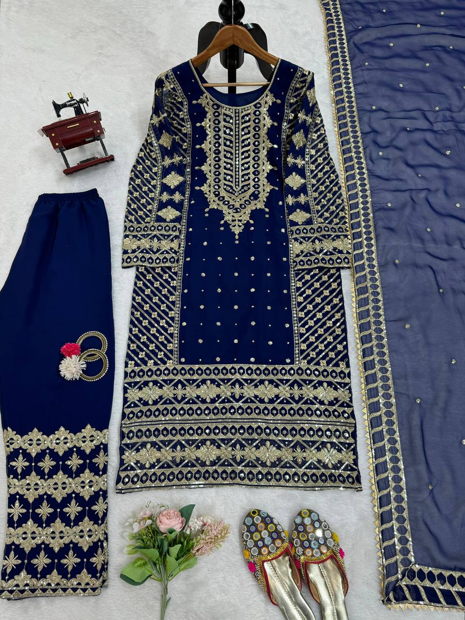 Blue Elegant Thread & Sequin Embroidered Georgette Suit Set