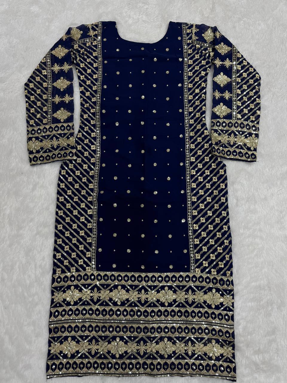Blue Elegant Thread & Sequin Embroidered Georgette Suit Set