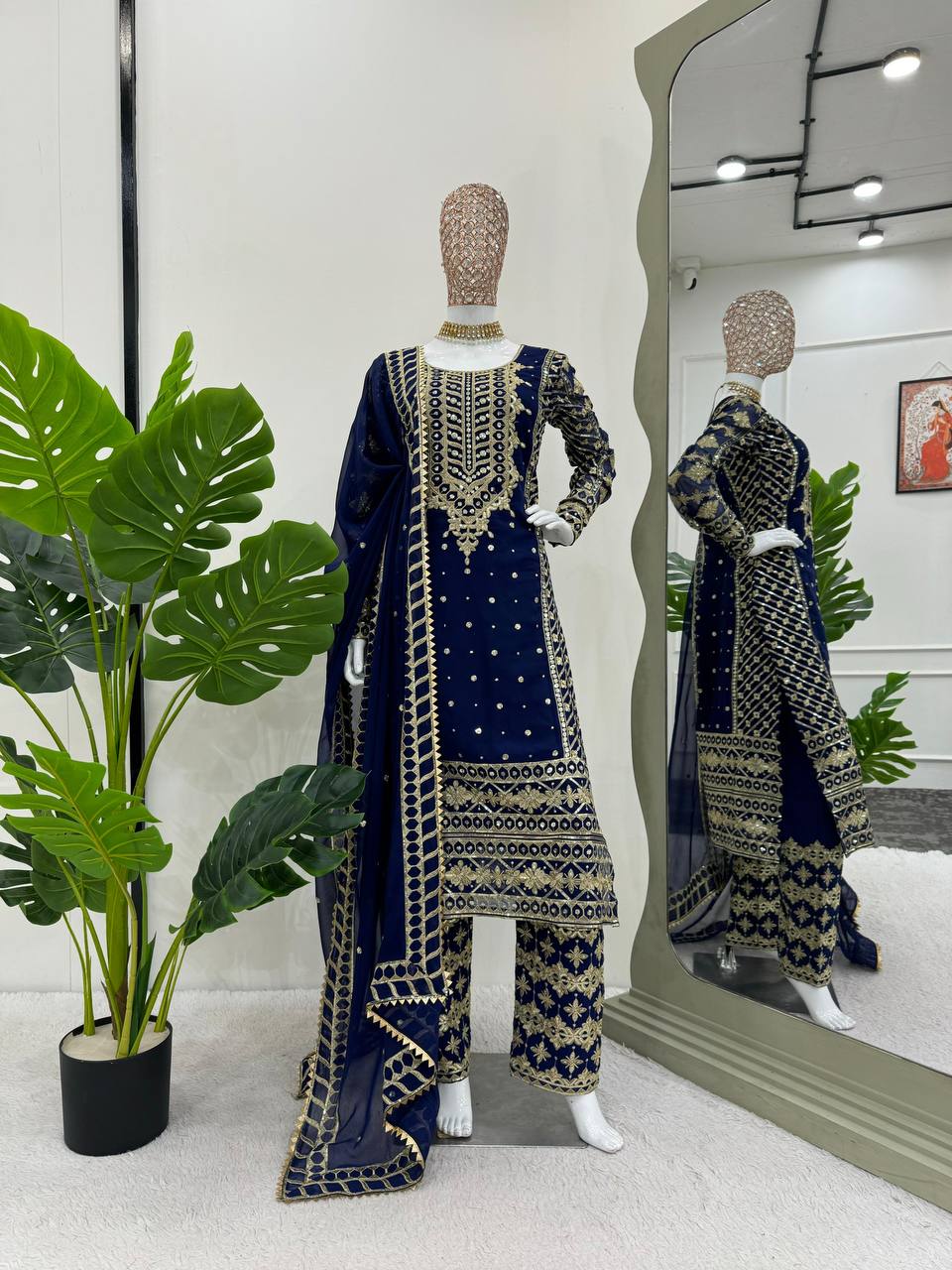 Blue Elegant Thread & Sequin Embroidered Georgette Suit Set