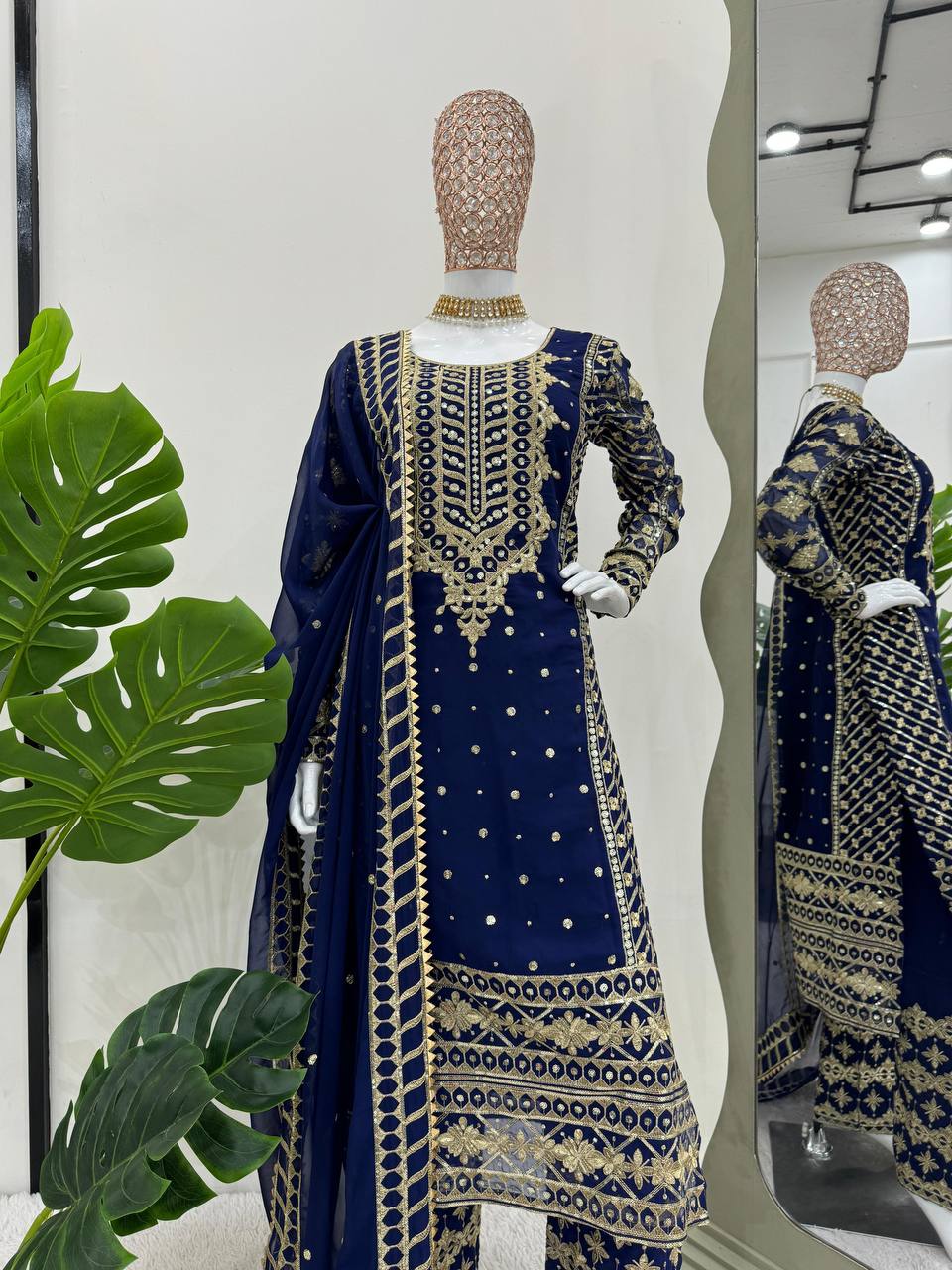 Blue Elegant Thread & Sequin Embroidered Georgette Suit Set