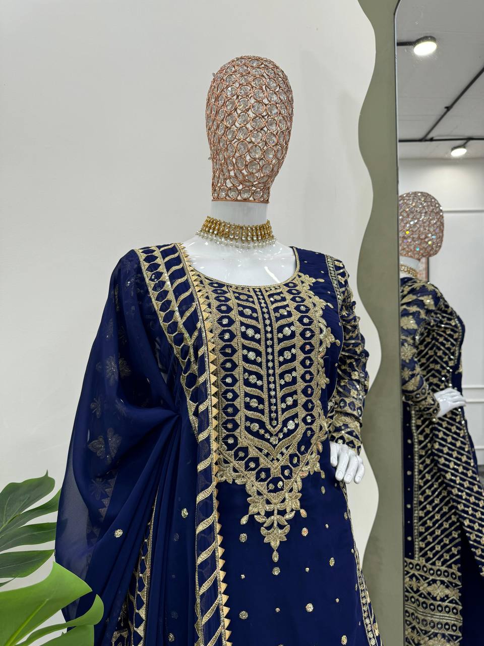 Blue Elegant Thread & Sequin Embroidered Georgette Suit Set