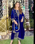 Blue Elegant Velvet Ensemble – Luxe Thread & Sequin Work