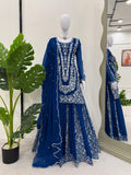 Blue Ethnic Elegance Faux Georgette Thread & Sequin Embroidered Suit Set
