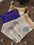Blue Onam Printed Saree with Banglory Bead Work Blouse