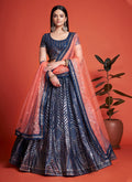 Blue Pakistani Georgette Lehenga Choli For Indian Festivals & Weddings - Sequence Embroidery Work, Thread Embroidery Work,