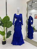 Blue Ready-to-Wear Ruffle Style Lehenga Saree in Faux Georgette with Thread & Sequin Work