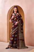 Brown Chanderi Printed Saree