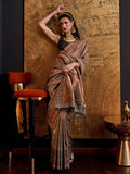 Brown Elegant Banarasi Silk Blend Woven Saree with Tassel Detailing