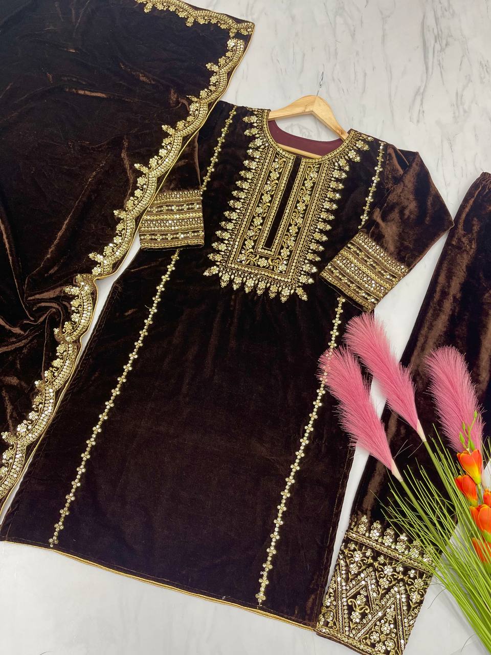 Brown Stunning Look Collection - Elegant Velvet Ensemble