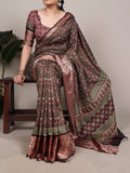 Brown Tasar Silk Printed Saree