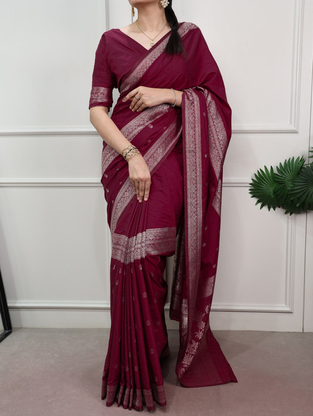 Burgundy Mysore Zari Weaving Saree