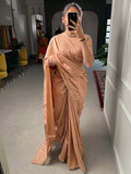 Chiku Sequins And Zari Work Viscose Chanderi Saree