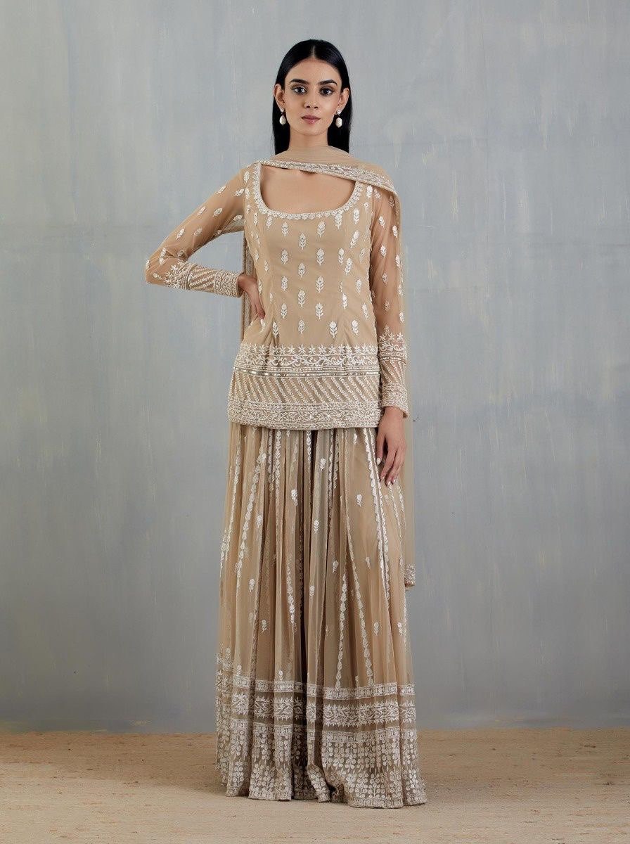 Cream Elegant Thread & Sequin Embroidered Georgette Suit Set