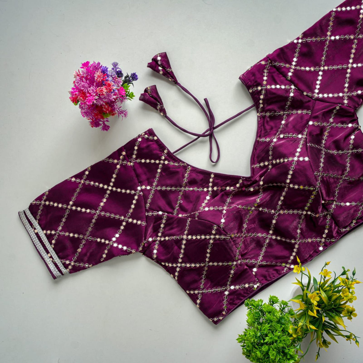 Dark Purple Metalic Blouse with Exquisite Sequence Embroidery