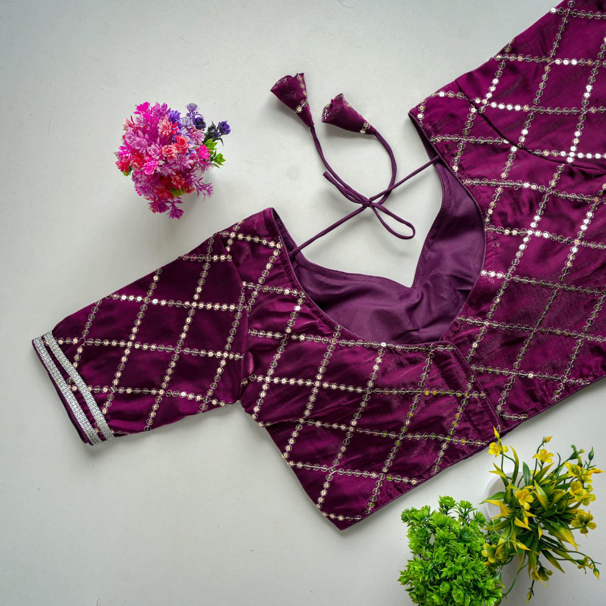 Dark Purple Metalic Blouse with Exquisite Sequence Embroidery