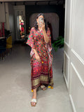 Red Color Patola Printed Gaji Silk Kaftan
