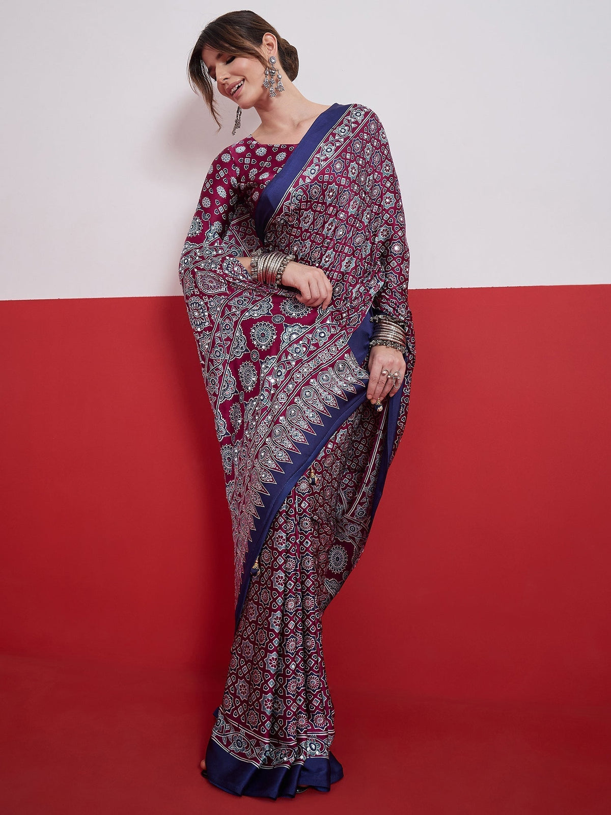 Elakshi Mirror Work Semi Modal Saree for Wedding & Party Wear