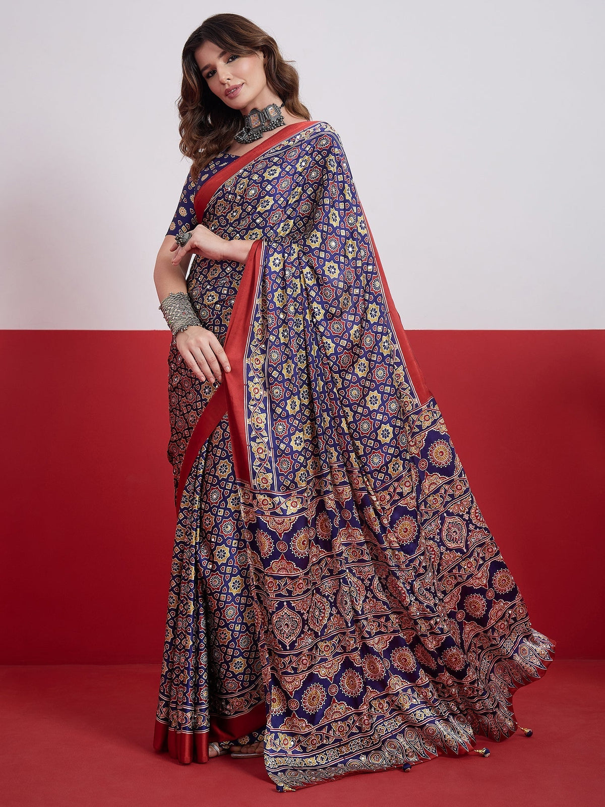 Elakshi Mirror Work Semi Modal Saree for Wedding & Party Wear