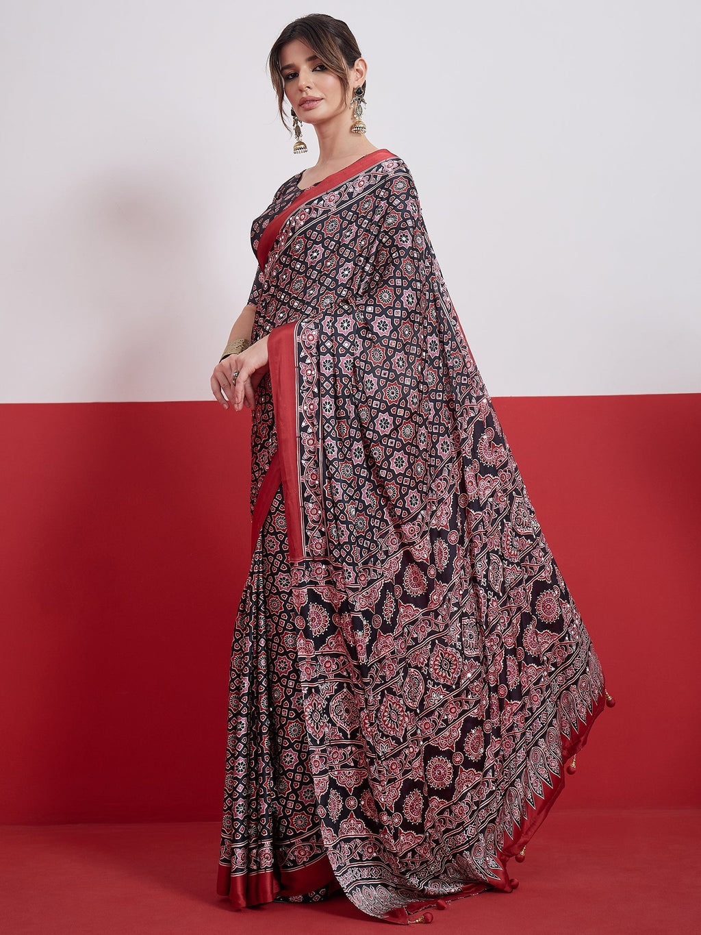 Elakshi Mirror Work Semi Modal Saree for Wedding & Party Wear