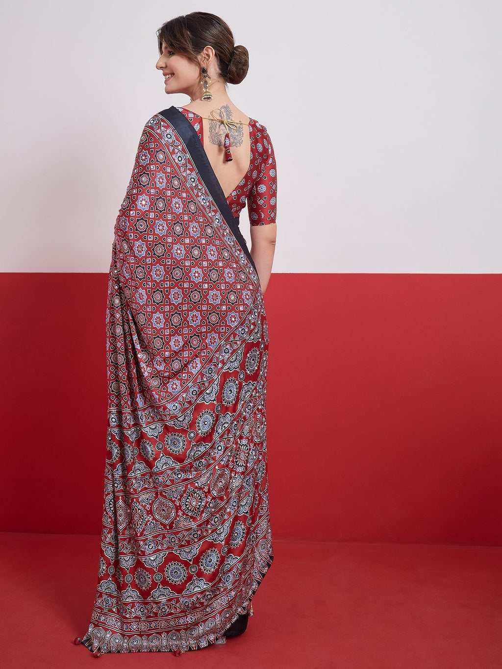 Elakshi Mirror Work Semi Modal Saree for Wedding & Party Wear
