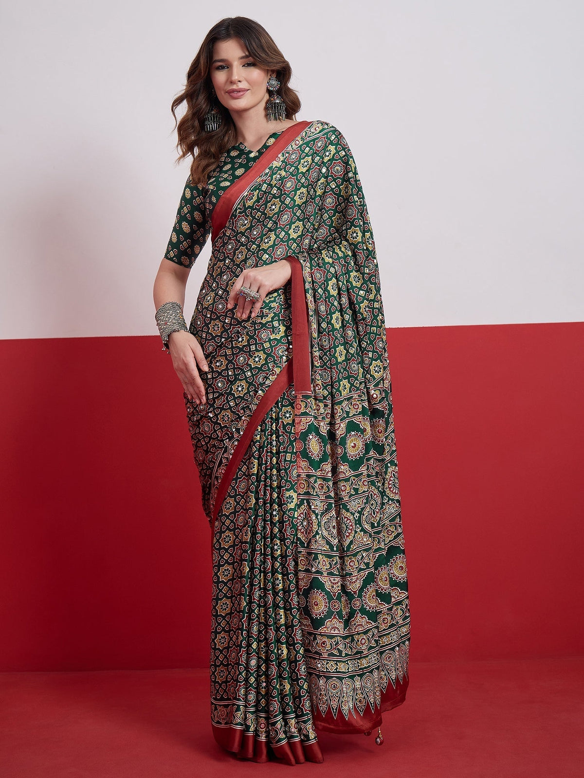 Elakshi Mirror Work Semi Modal Saree for Wedding & Party Wear