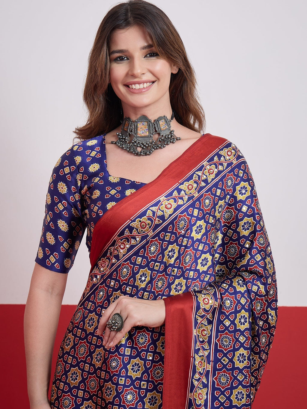 Elakshi Mirror Work Semi Modal Saree for Wedding & Party Wear