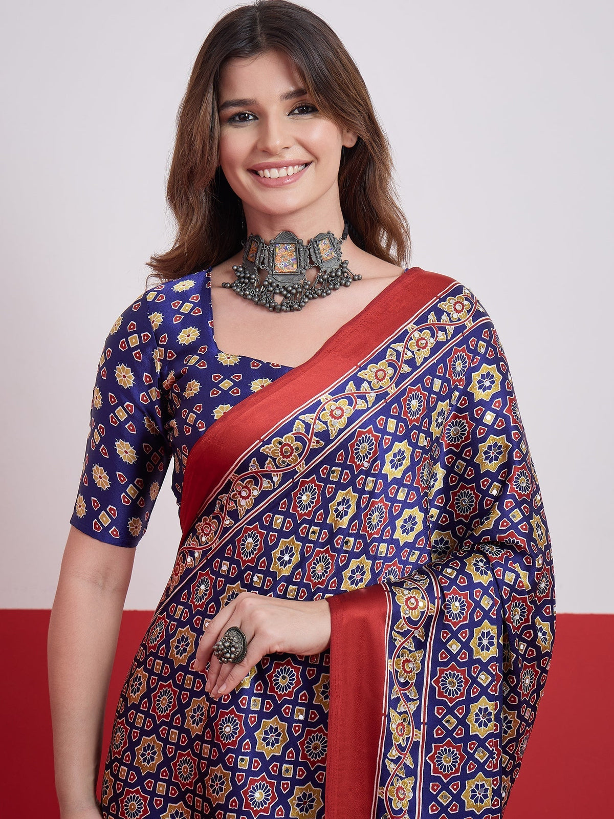 Elakshi Mirror Work Semi Modal Saree for Wedding & Party Wear